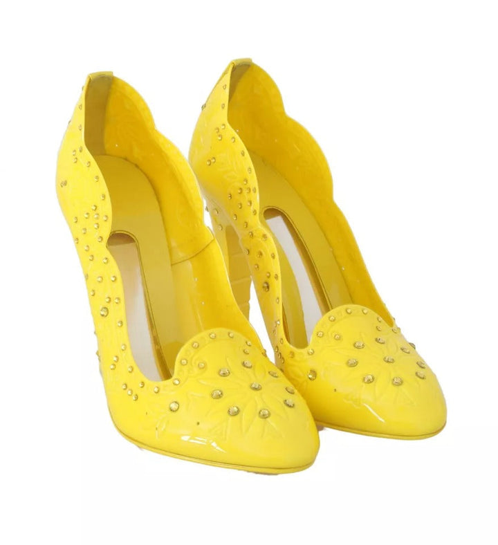 Women’s Dolce &amp; Gabbana Yellow Crystal Heels Cinderella Shoes