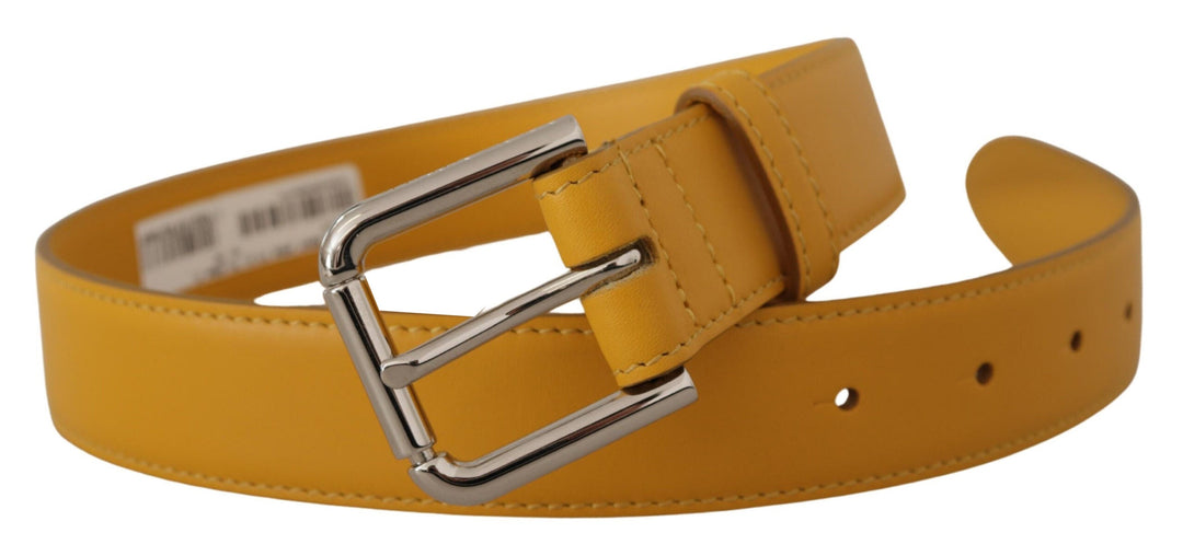 Women’s Dolce &amp; Gabbana Yellow Leather Silver Tone Logo Metal Buckle Belt