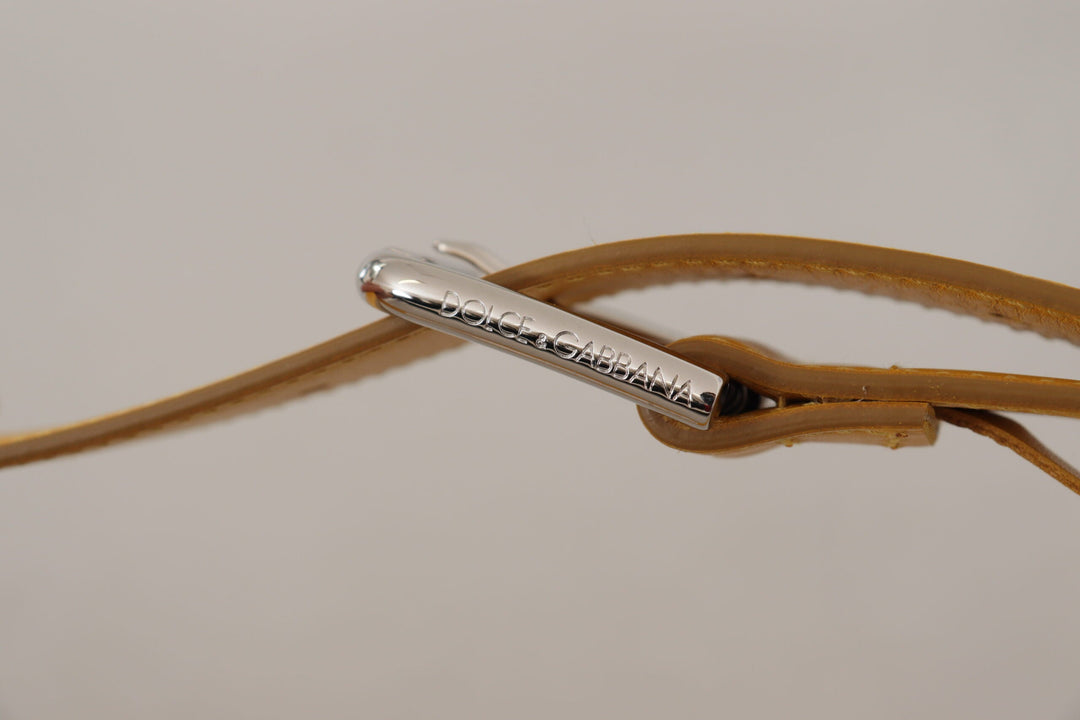 Women’s Dolce &amp; Gabbana Yellow Leather Silver Tone Logo Metal Buckle Belt