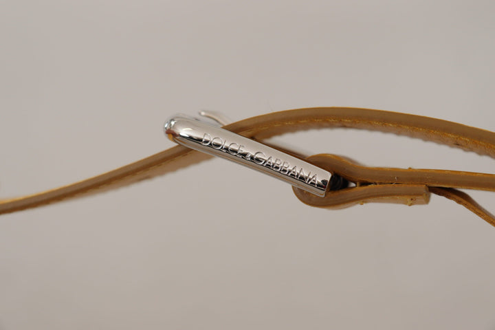 Women’s Dolce &amp; Gabbana Yellow Leather Silver Tone Logo Metal Buckle Belt