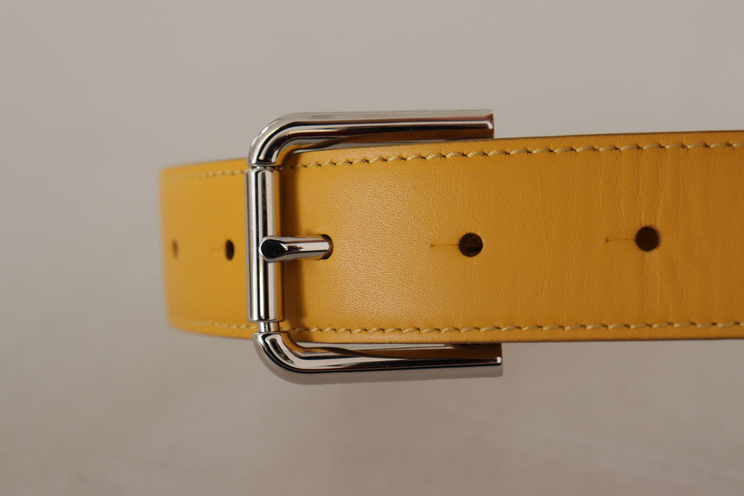 Women’s Dolce &amp; Gabbana Yellow Leather Silver Tone Logo Metal Buckle Belt