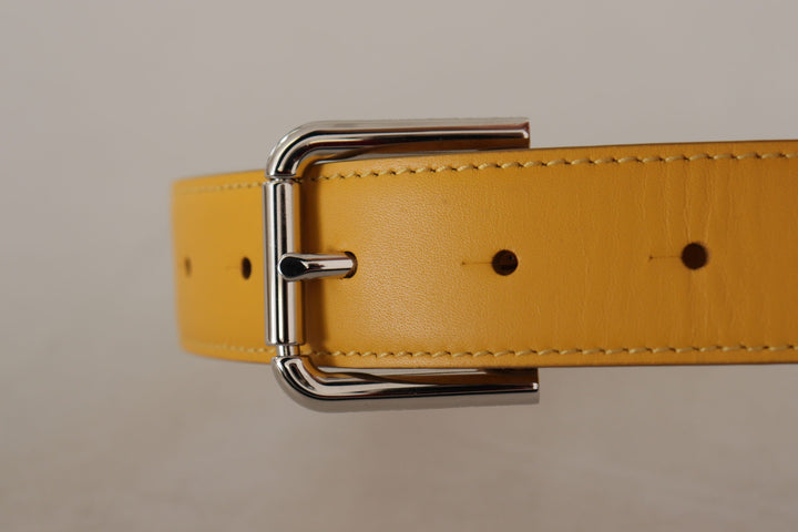 Women’s Dolce &amp; Gabbana Yellow Leather Silver Tone Logo Metal Buckle Belt
