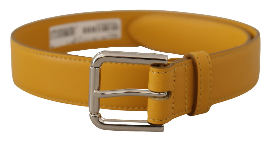 Women’s Dolce & Gabbana Yellow Leather Silver Tone Logo Metal Buckle Belt