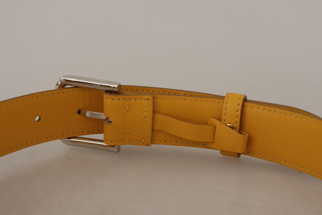 Women’s Dolce &amp; Gabbana Yellow Leather Silver Tone Logo Metal Buckle Belt
