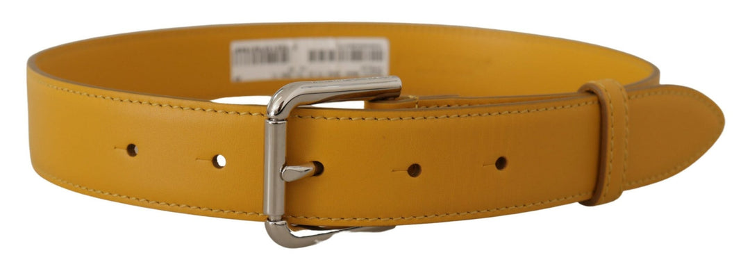 Women’s Dolce &amp; Gabbana Yellow Leather Silver Tone Logo Metal Buckle Belt