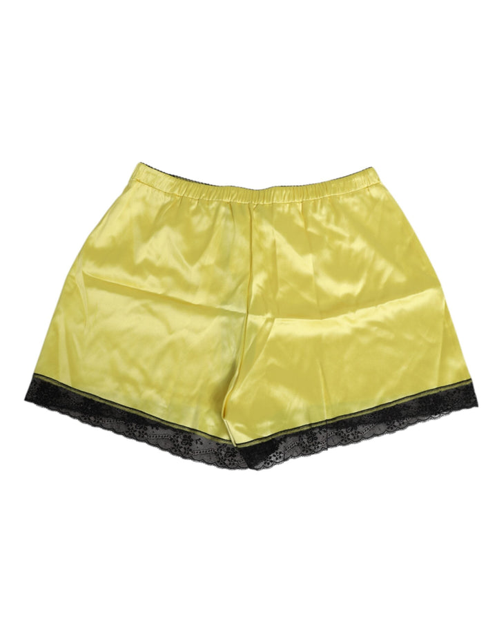 Women’s Dolce &amp; Gabbana Yellow Satin Silk Mid Waist Underwear Shorts