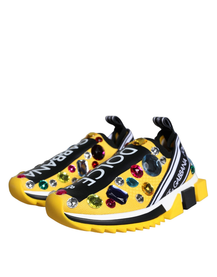 Dolce &amp; Gabbana Yellow Sorrento Crystals Sneakers Womens Shoes