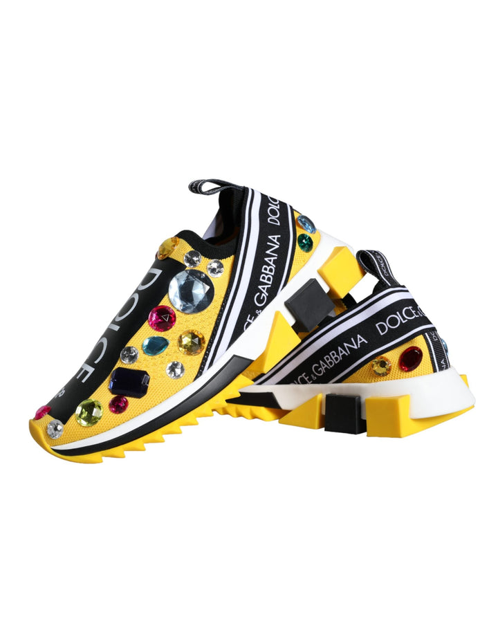 Dolce &amp; Gabbana Yellow Sorrento Crystals Sneakers Womens Shoes