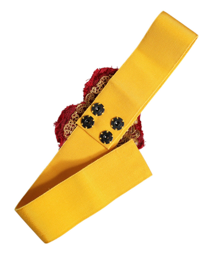 Women’s Dolce &amp; Gabbana Yellow Stretch Wide Waist Heart Embellished Belt