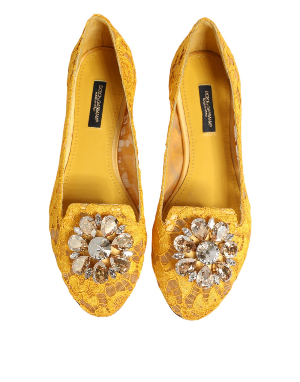 Women’s Dolce & Gabbana Yellow Taormina Lace Crystals Flats Shoes