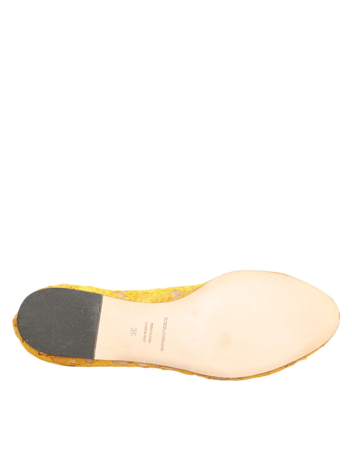 Women’s Dolce &amp; Gabbana Yellow Taormina Lace Crystals Flats Shoes