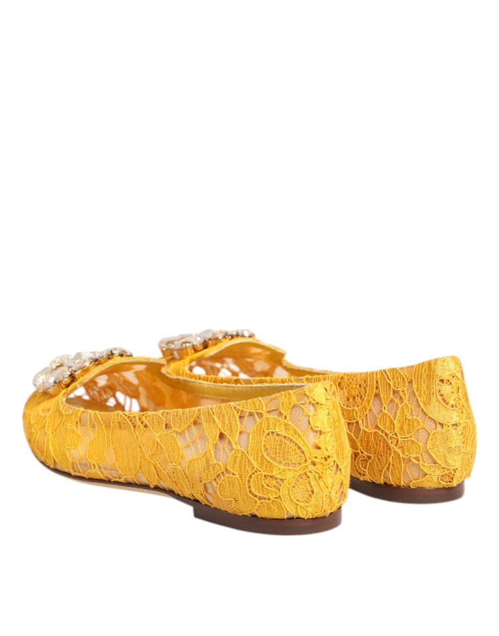 Women’s Dolce &amp; Gabbana Yellow Taormina Lace Crystals Flats Shoes