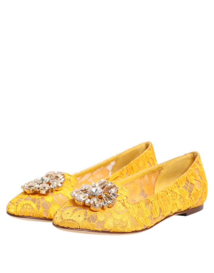 Women’s Dolce &amp; Gabbana Yellow Taormina Lace Crystals Flats Shoes