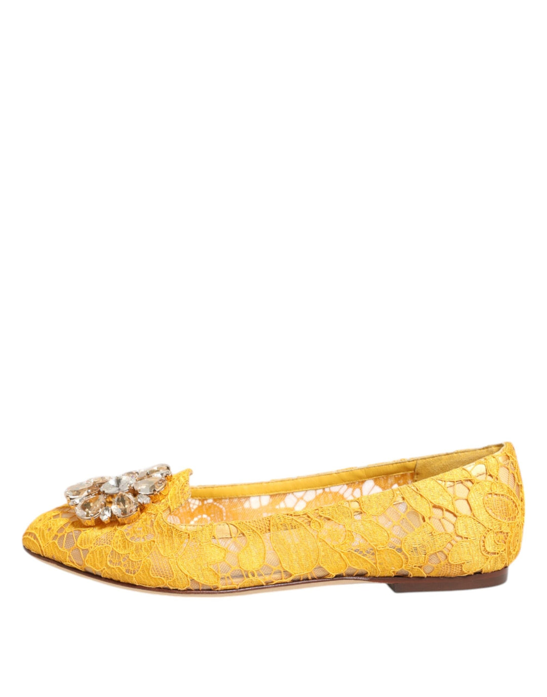 Women’s Dolce &amp; Gabbana Yellow Taormina Lace Crystals Flats Shoes