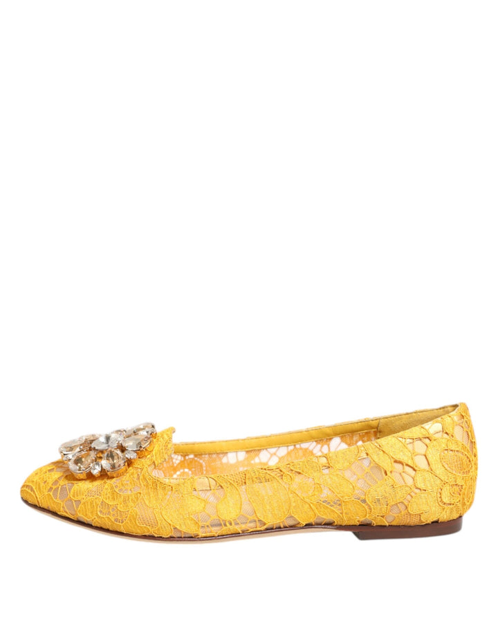 Women’s Dolce &amp; Gabbana Yellow Taormina Lace Crystals Flats Shoes