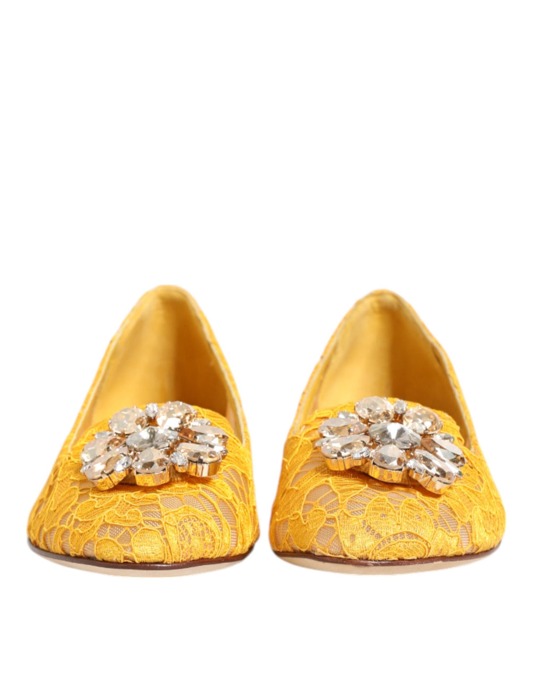Women’s Dolce &amp; Gabbana Yellow Taormina Lace Crystals Flats Shoes