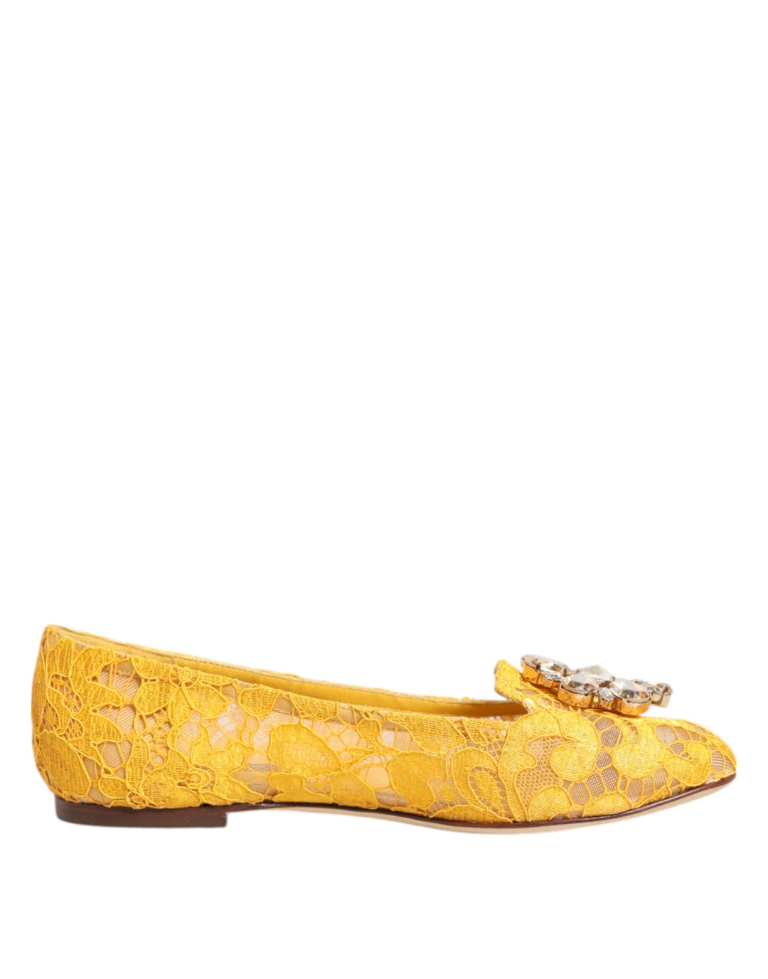 Women’s Dolce &amp; Gabbana Yellow Taormina Lace Crystals Flats Shoes