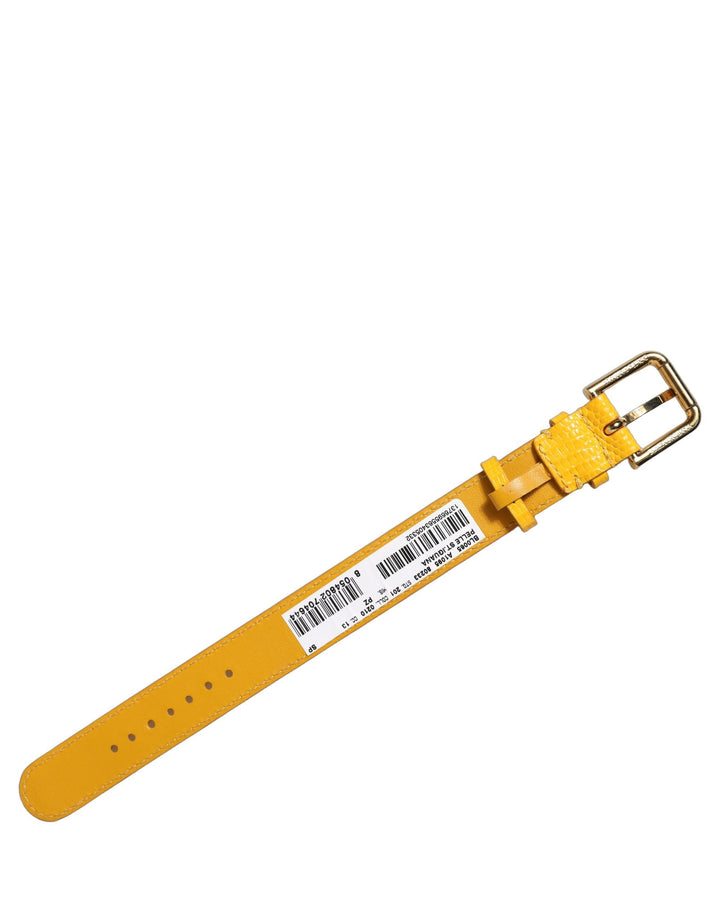 Women’s Dolce &amp; Gabbana Yellow Textured Leather Gold Buckle Belt Strap Bracelet