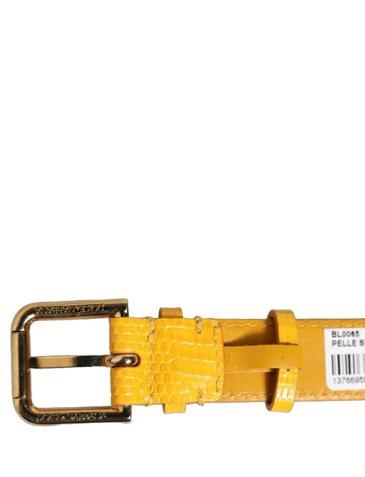 Women’s Dolce &amp; Gabbana Yellow Textured Leather Gold Buckle Belt Strap Bracelet
