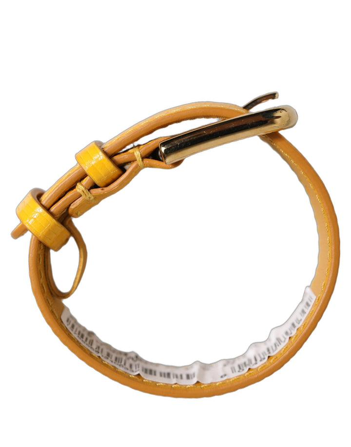 Women’s Dolce &amp; Gabbana Yellow Textured Leather Gold Buckle Belt Strap Bracelet