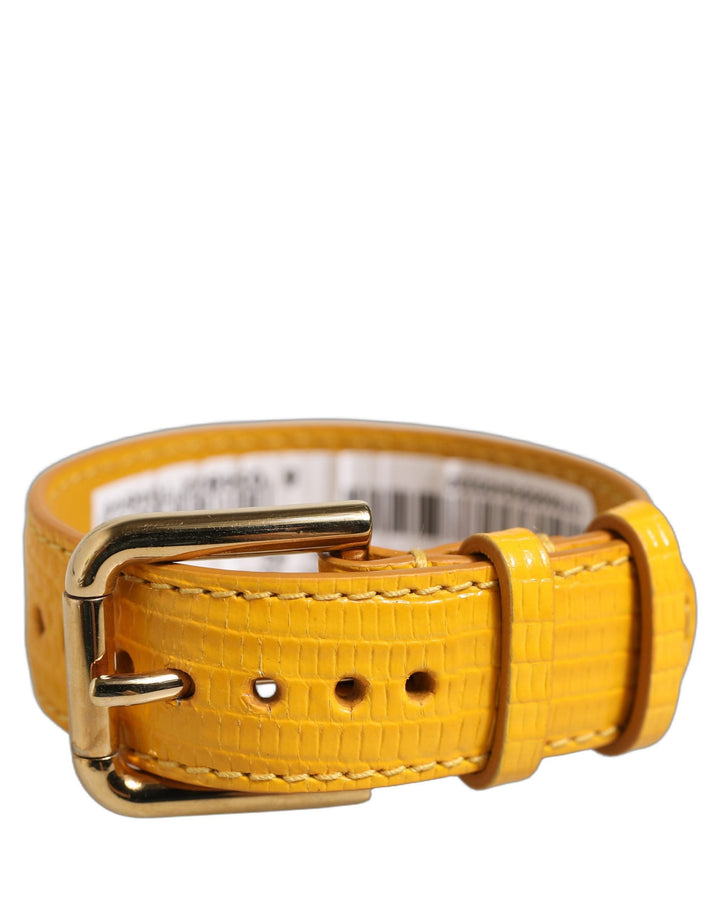 Women’s Dolce &amp; Gabbana Yellow Textured Leather Gold Buckle Belt Strap Bracelet