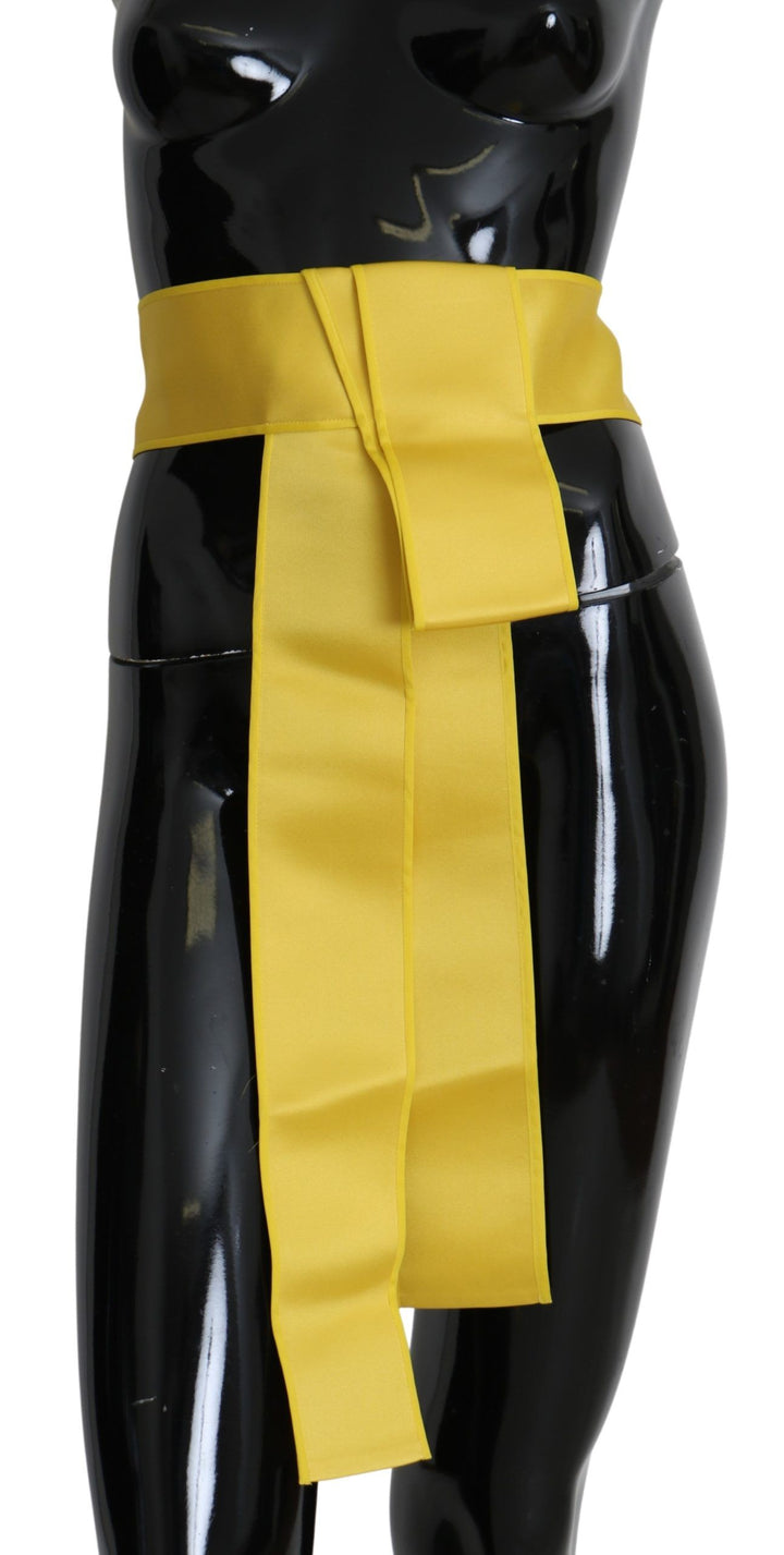 Women’s Dolce &amp; Gabbana Yellow Wide Snap Button Closure Silk Belt
