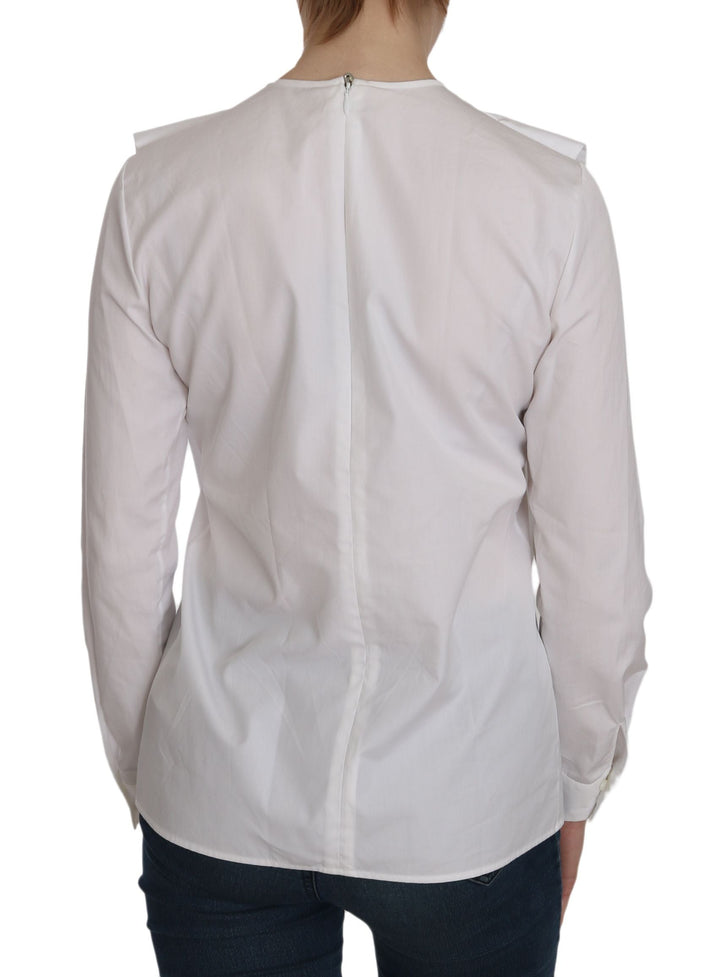 Women’s Dsquared² White Crew Neck Long Sleeve Cotton Blouse