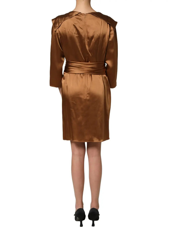Women’s Emporio Armani Brown Satin Acetate Wrap Sheath Mini Belted Dress