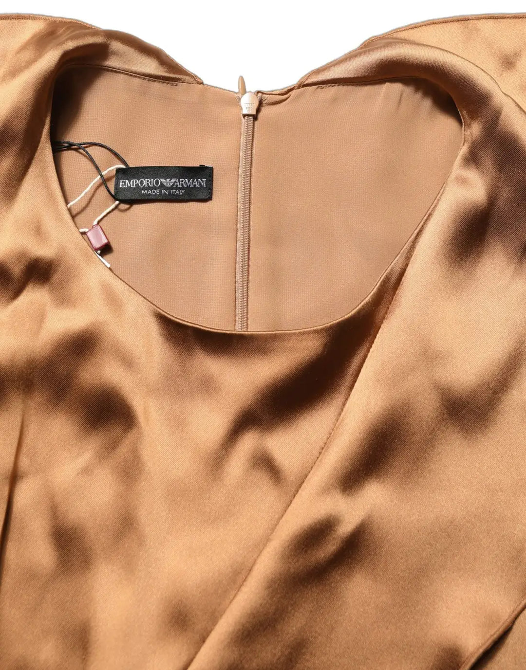 Women’s Emporio Armani Brown Satin Acetate Wrap Sheath Mini Belted Dress