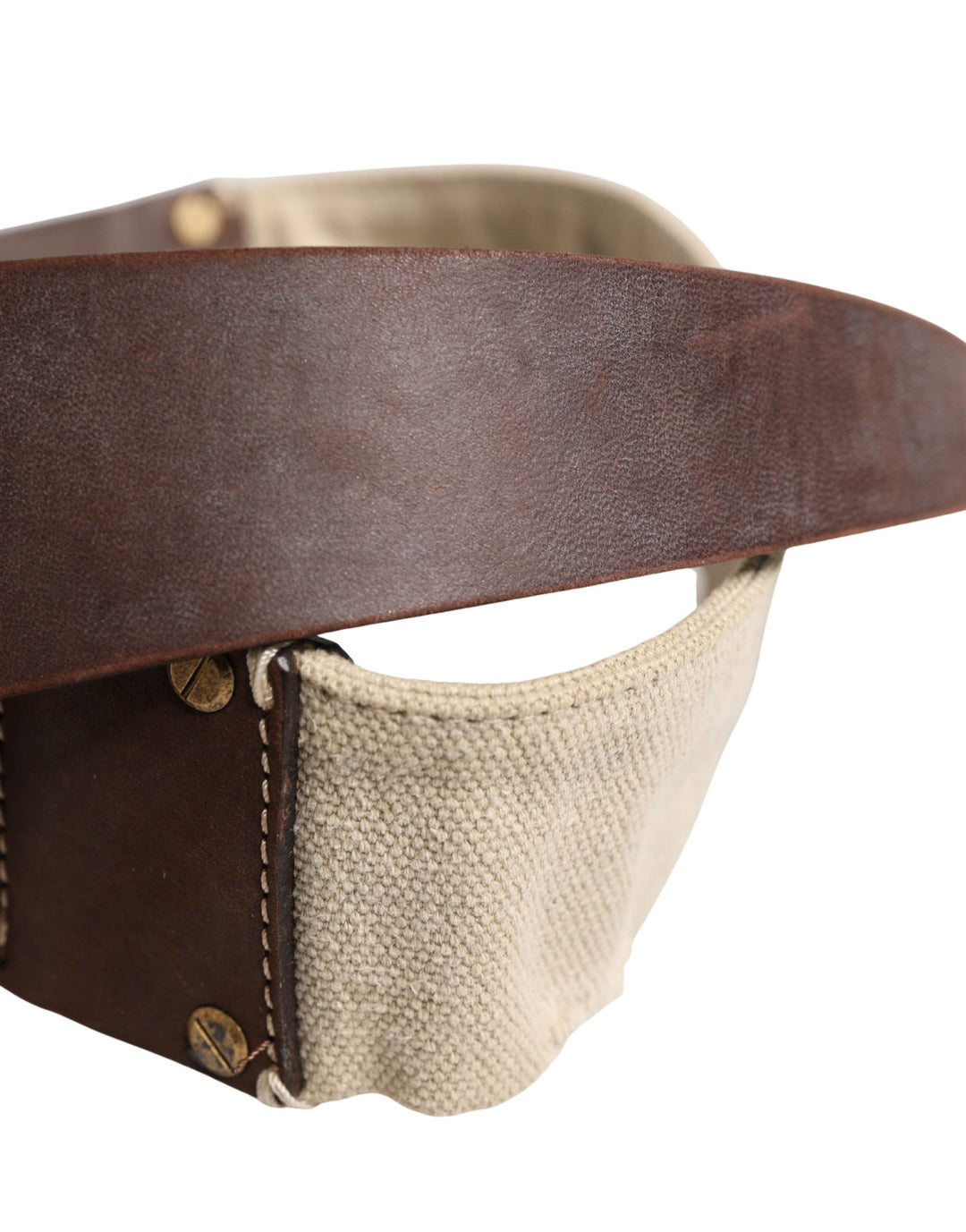 Women’s Ermanno Scervino Beige Brown Leather Canvas Metal Buckle Belt