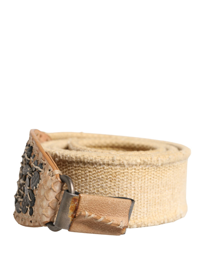 Women’s Ermanno Scervino Beige Canvas Embellished Metal Buckle Belt