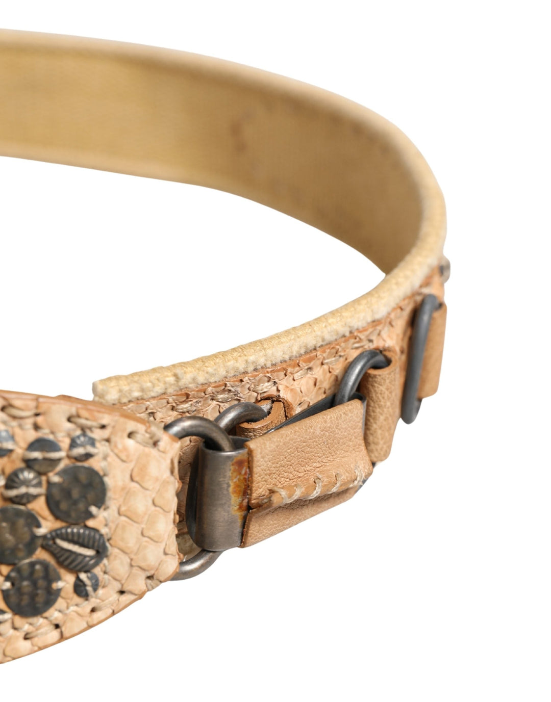 Women’s Ermanno Scervino Beige Canvas Embellished Metal Buckle Belt