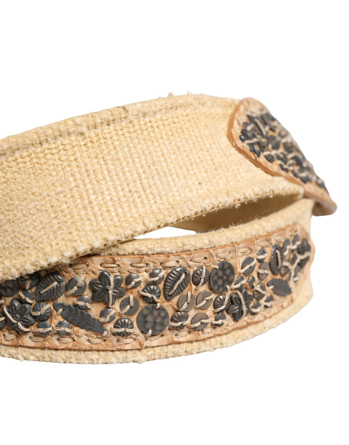 Women’s Ermanno Scervino Beige Canvas Embellished Metal Buckle Belt