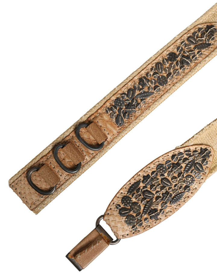 Women’s Ermanno Scervino Beige Canvas Embellished Metal Buckle Belt