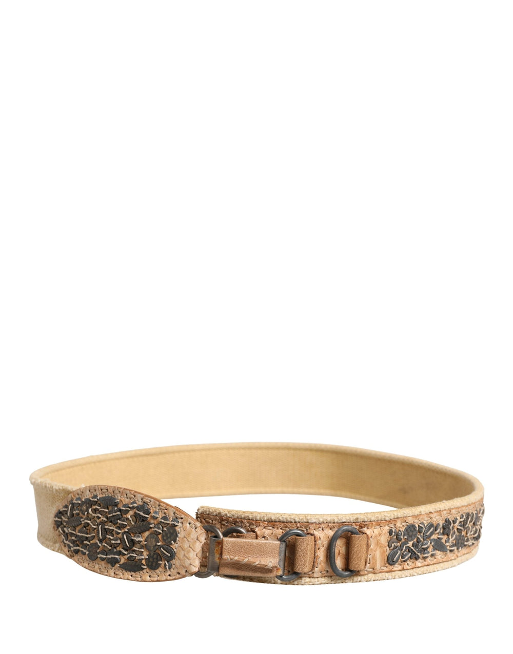 Women’s Ermanno Scervino Beige Canvas Embellished Metal Buckle Belt