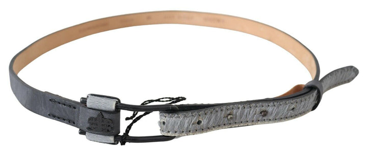 Women’s Ermanno Scervino Black Leather Fringes Logo Buckle Belt