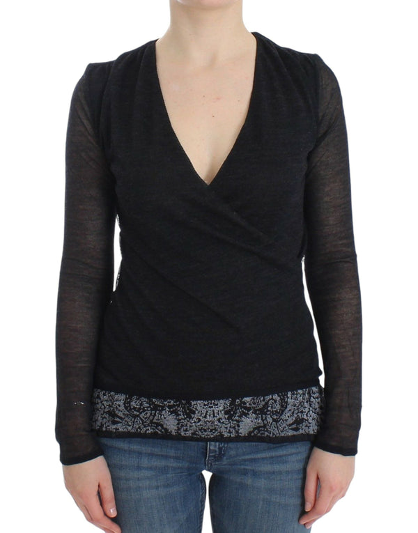 Women’s Ermanno Scervino Black Wool Blend Stretch Long Sleeve Sweater