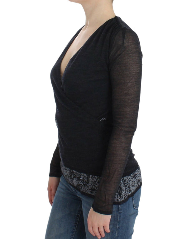 Women’s Ermanno Scervino Black Wool Blend Stretch Long Sleeve Sweater
