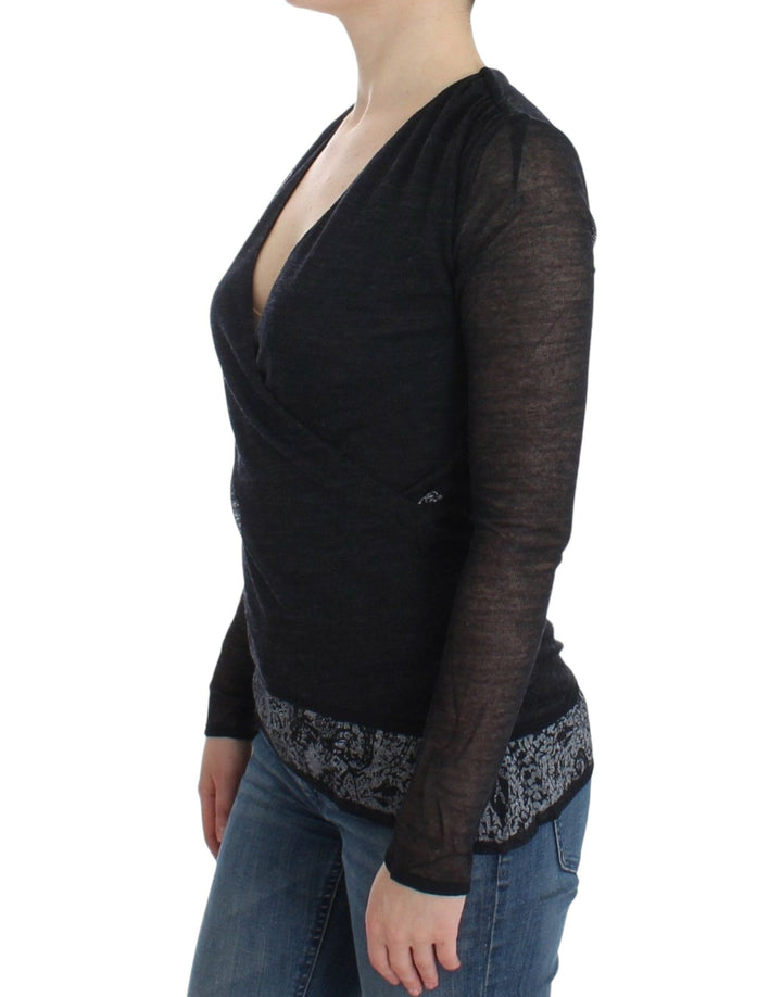 Women’s Ermanno Scervino Black Wool Blend Stretch Long Sleeve Sweater