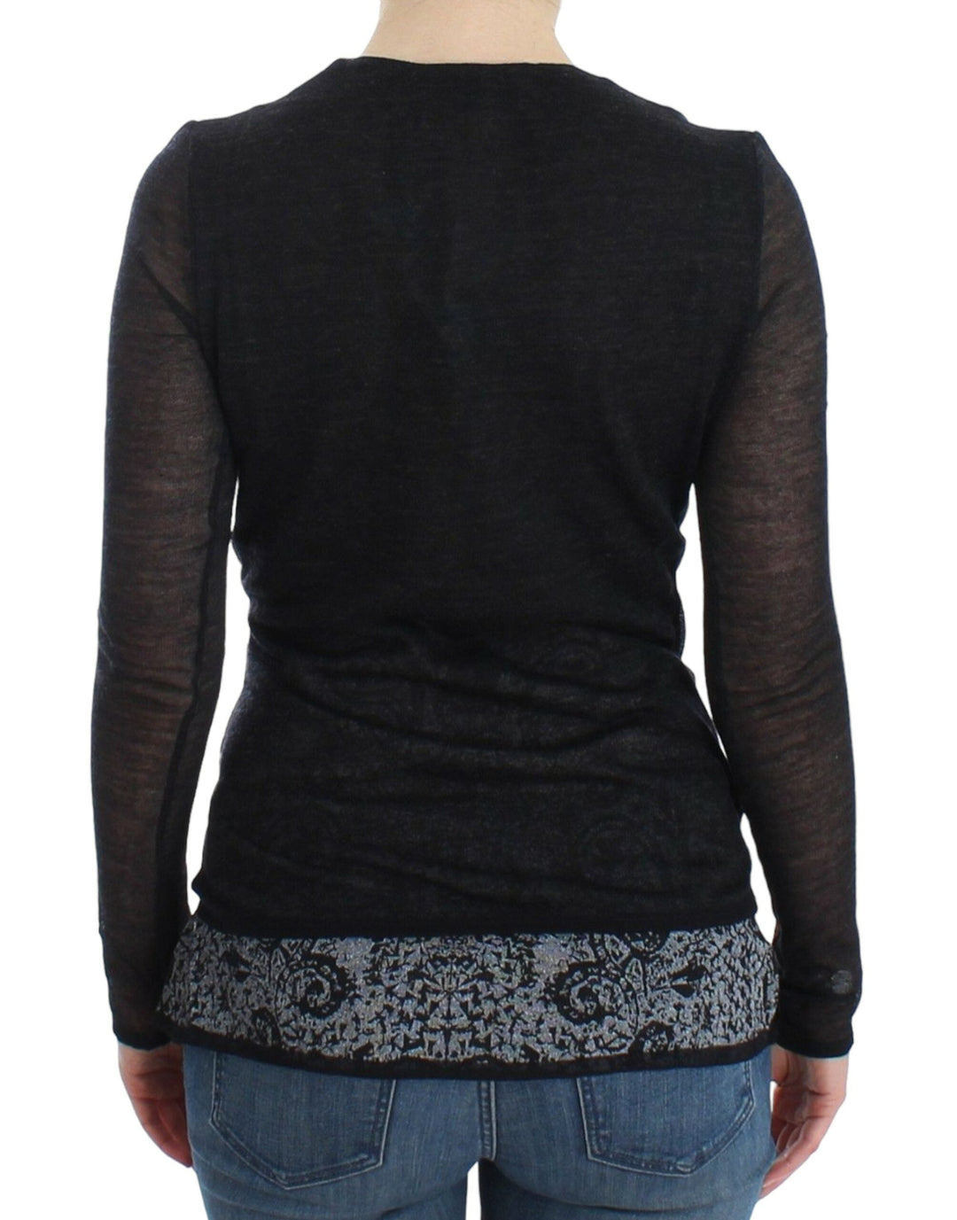 Women’s Ermanno Scervino Black Wool Blend Stretch Long Sleeve Sweater