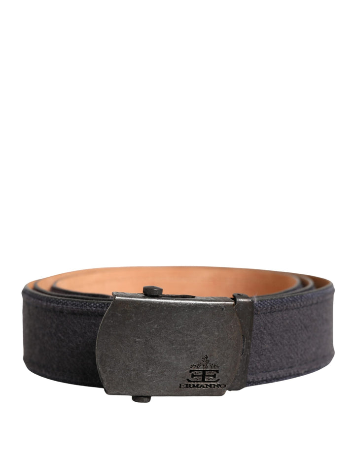 Women’s Ermanno Scervino Black Wool Cotton Logo Metal Buckle Belt