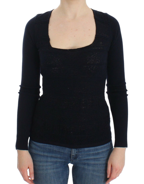 Women’s Ermanno Scervino Blue Knitted Wool Stretch Sweater Top