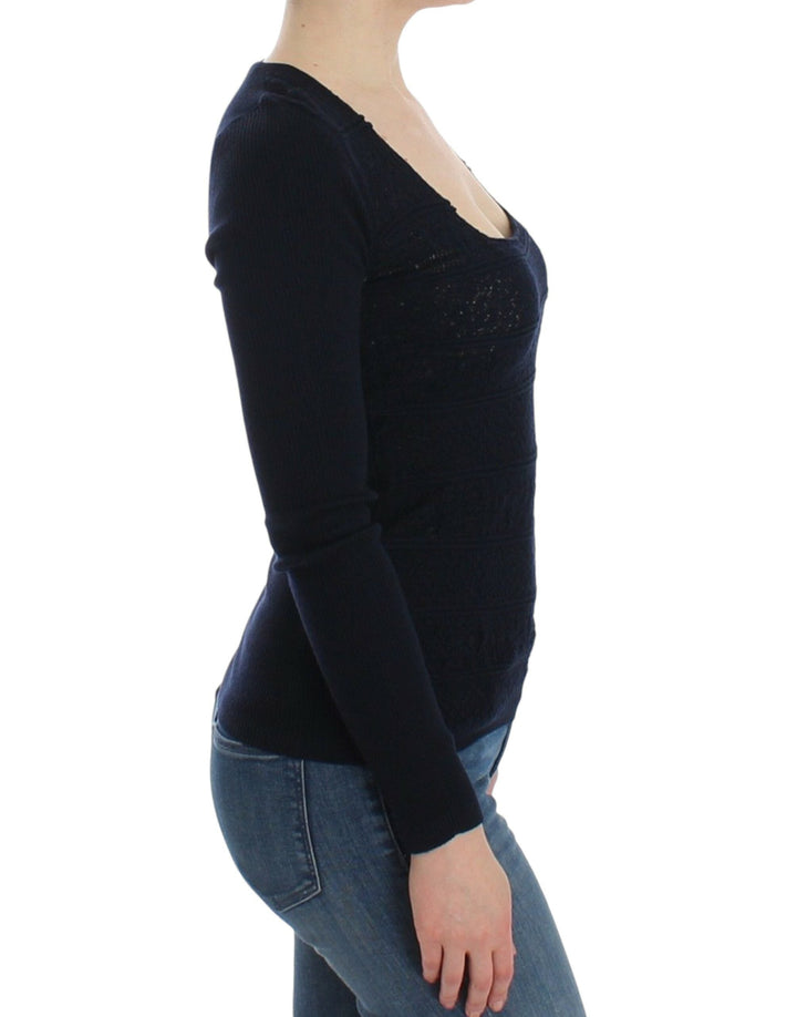 Women’s Ermanno Scervino Blue Knitted Wool Stretch Sweater Top
