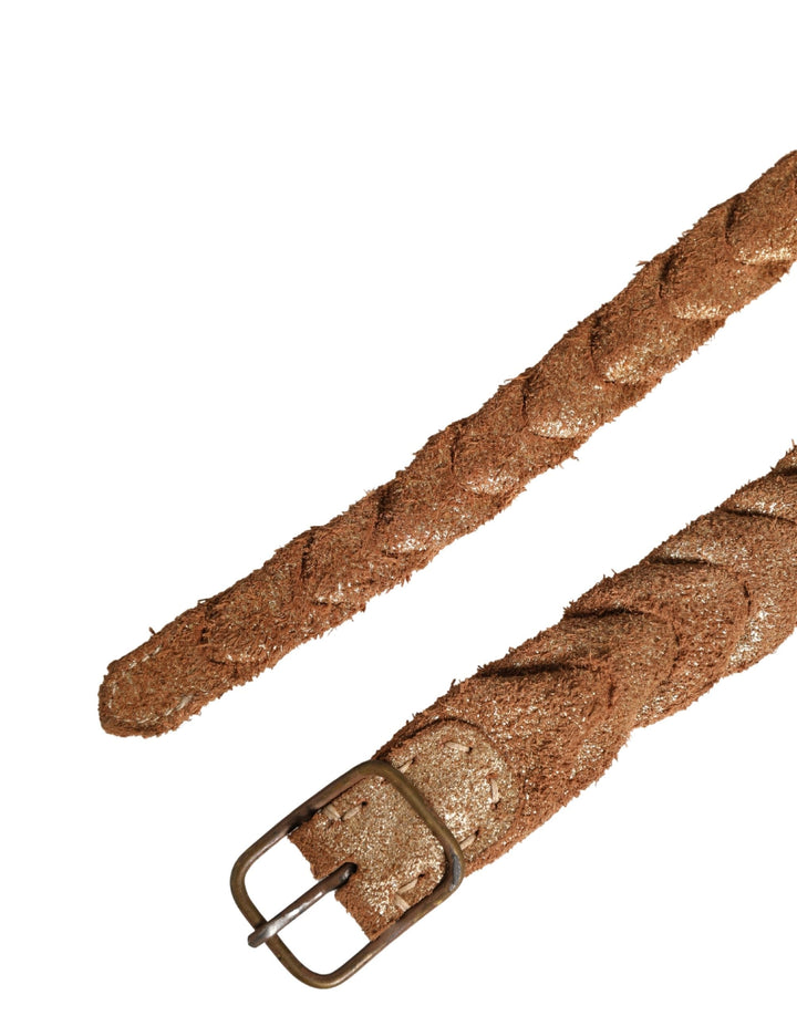 Women’s Ermanno Scervino Brown Leather Braided Metal Buckle Belt
