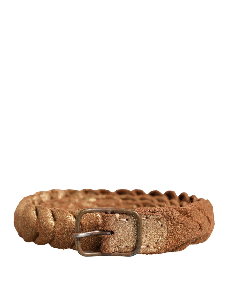 Women’s Ermanno Scervino Brown Leather Braided Metal Buckle Belt