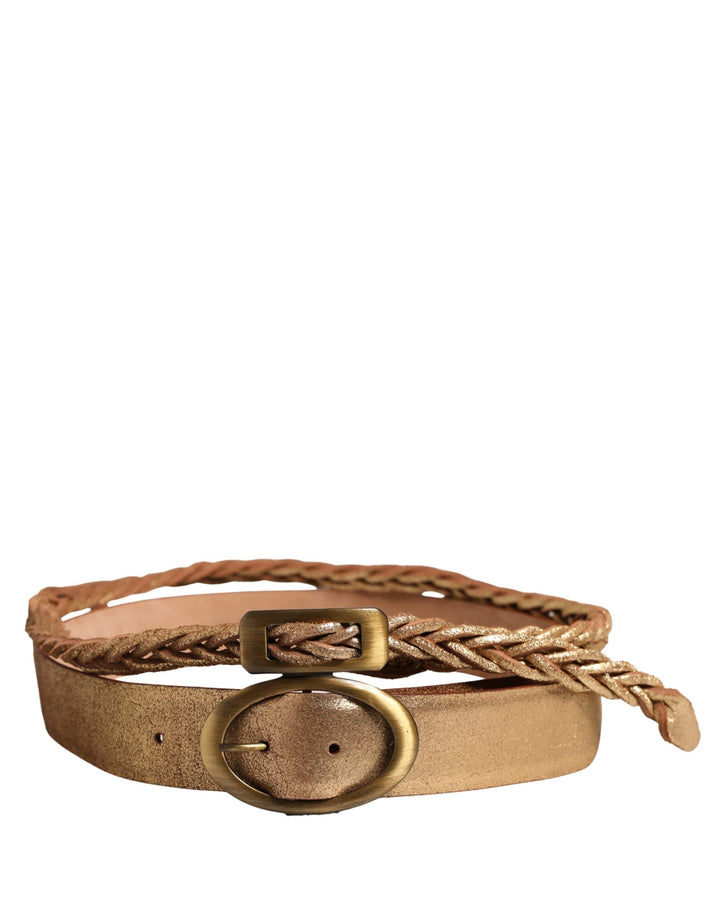 Women’s Ermanno Scervino Brown Leather Braided Metal Buckle Belt