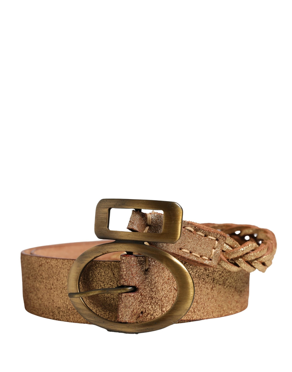Women’s Ermanno Scervino Brown Leather Braided Metal Buckle Belt
