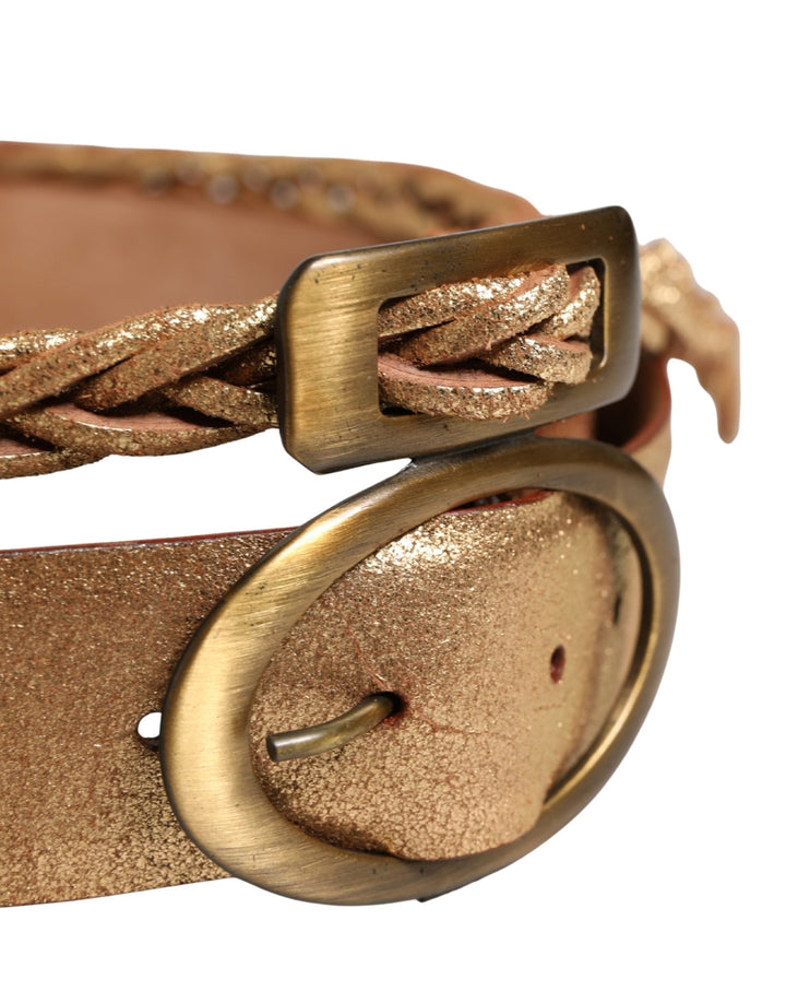 Women’s Ermanno Scervino Brown Leather Braided Metal Buckle Belt