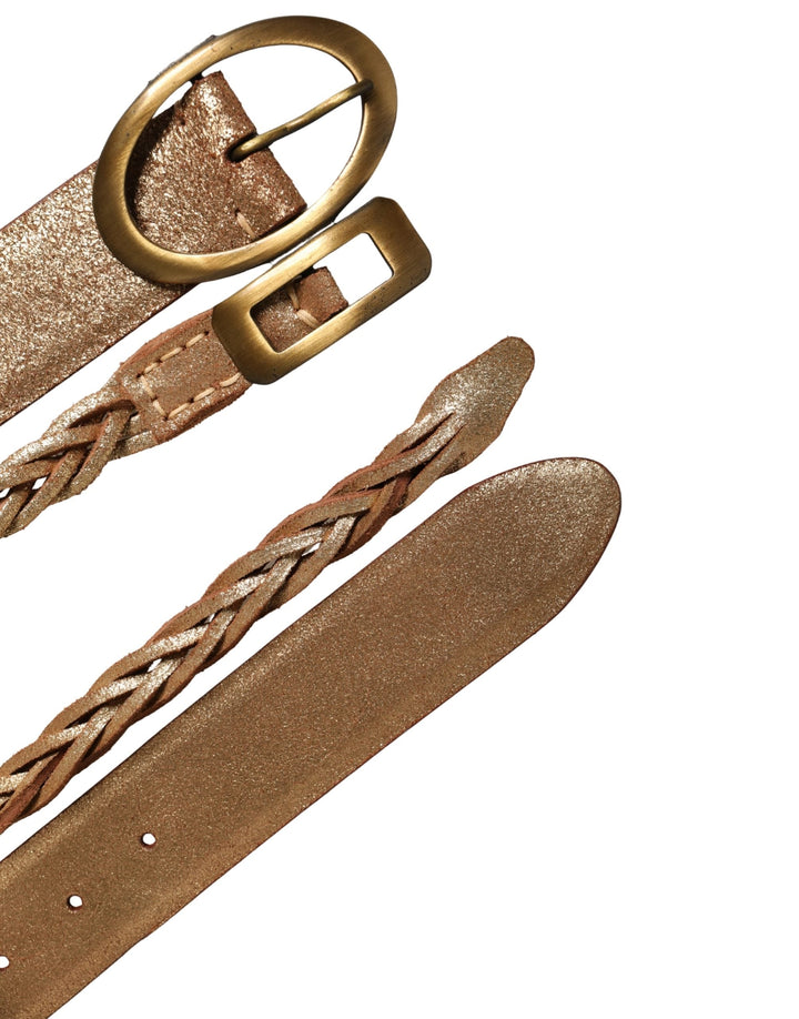 Women’s Ermanno Scervino Brown Leather Braided Metal Buckle Belt