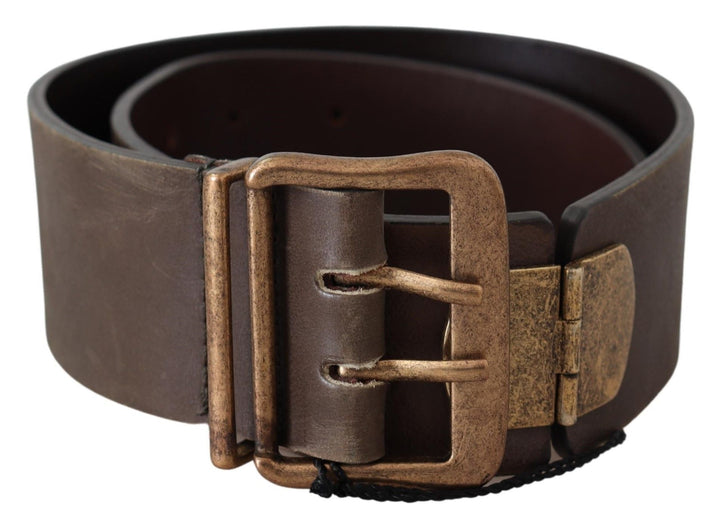 Women’s Ermanno Scervino Brown Leather Wide Bronze Buckle Waist Belt